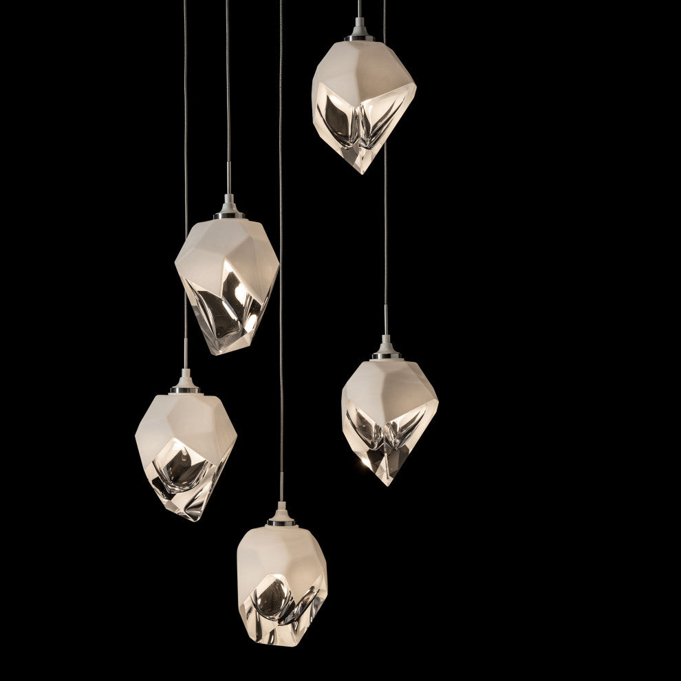 Chrysalis 5-Light Small Crystal Pendant White Finish- Long, White Crystal