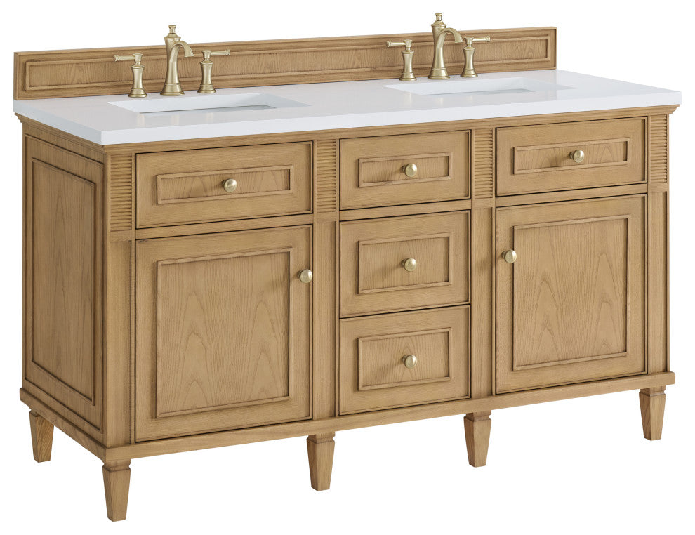 Lorelai 60" Double Vanity, Light Natural Oak, 3 CM White Zeus Top