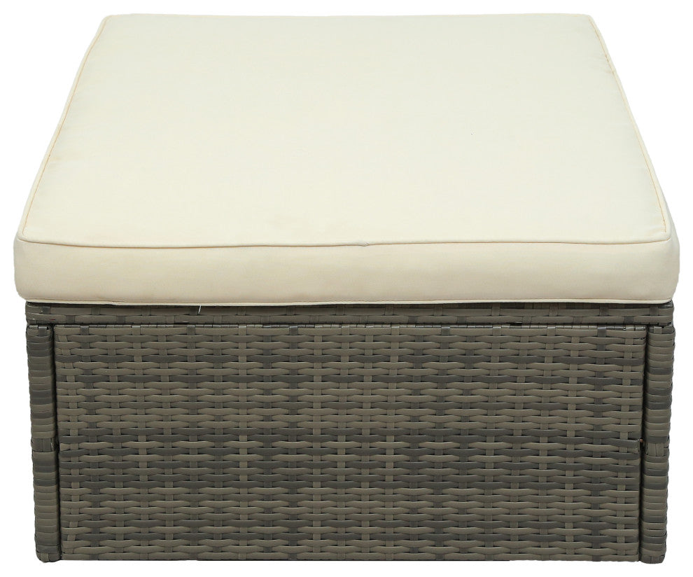 5-Piece Outdoor Wicker Patio Sofa with Ottomans and Lift Top Coffee Table, Gray