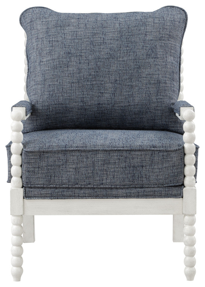 Kaylee Spindle Chair in Indigo Fabric with Antique White Frame