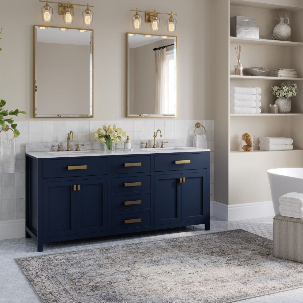 The Savoy Bathroom Vanity, Monarch Blue, 72", Double, Without Mirror, Freestanding