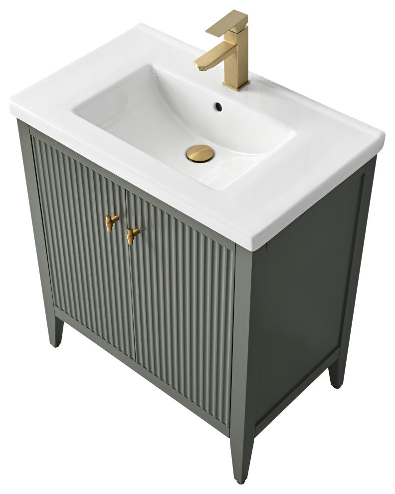 Vanity Art Freestanding Vanity, Vintage Green, 30", Single Sink, Golden Brushed