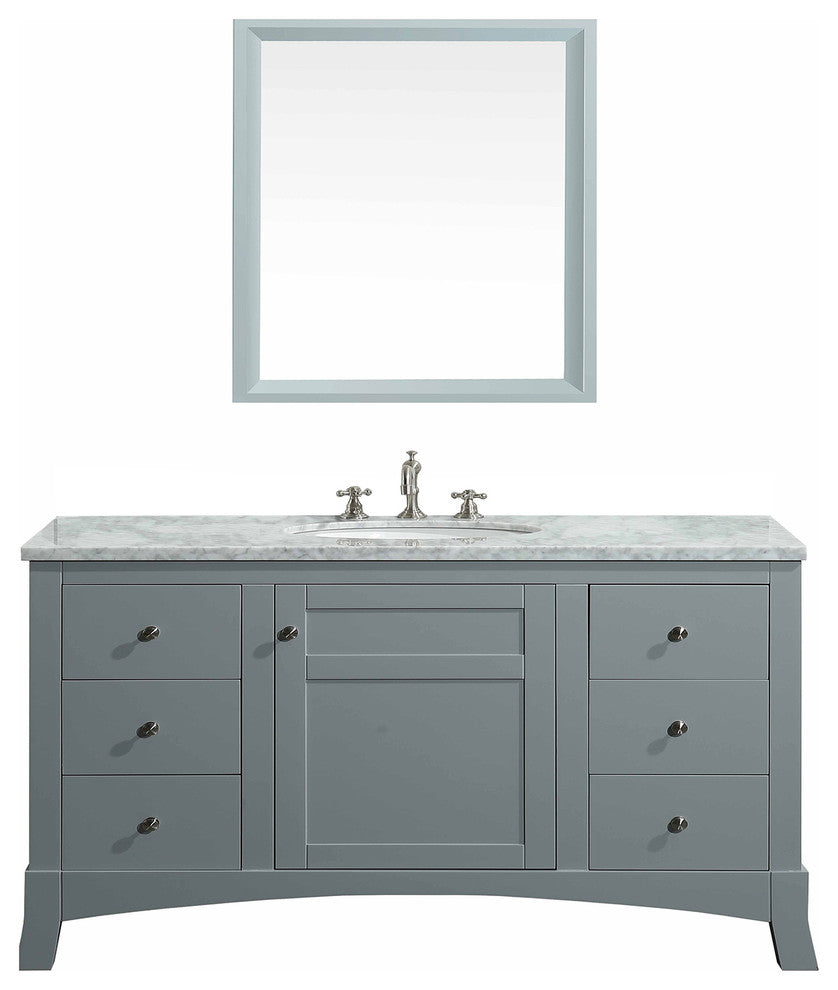 Eviva New York 48 Gray Bathroom Vanity, White Marble Carrera Counter-Top & Sink