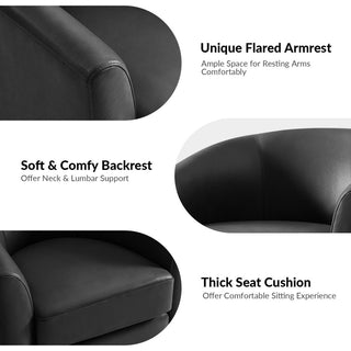 Swivel Barrel Geniune Leather Chair With Solid Wood Base, Black