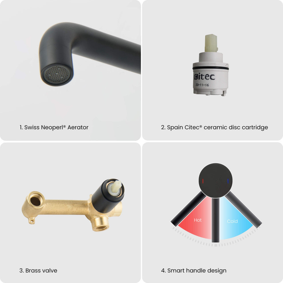 Circular Single Handle Wall Mounted Bathroom Sink Faucet, Matte Black