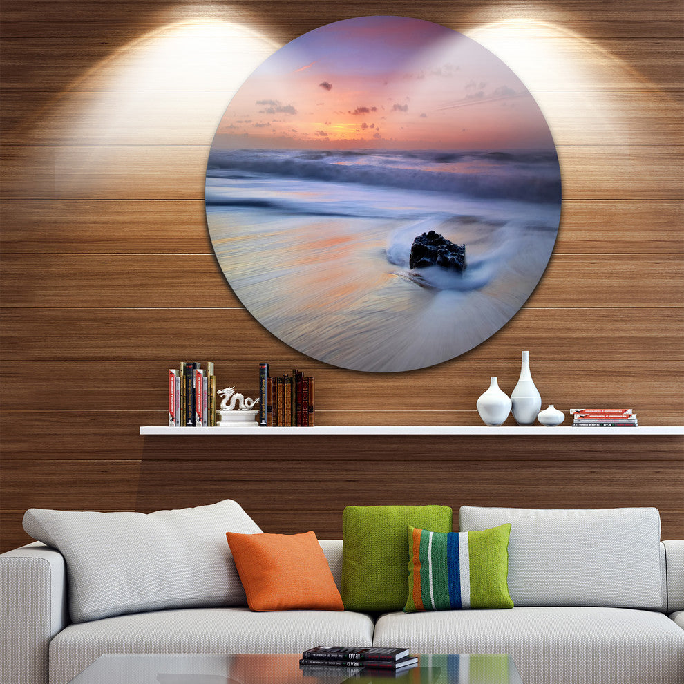 Rushing Waves At Beach Magoito Sintra, Seascape Round Wall Art, 11"
