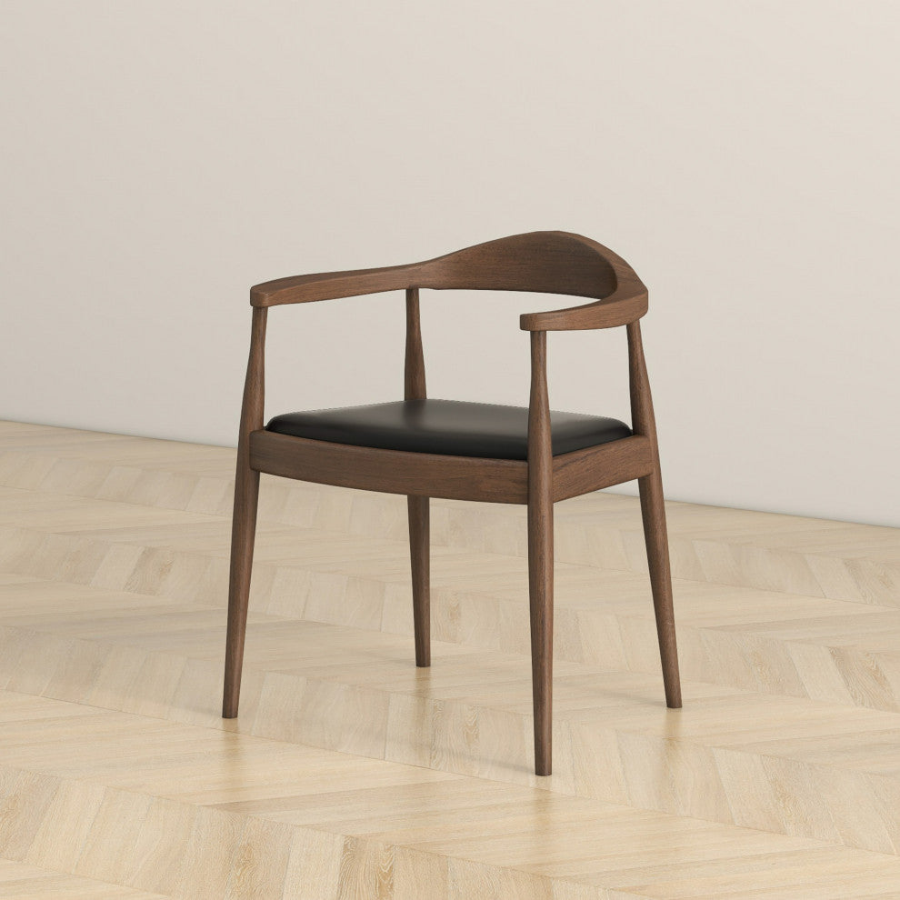 Freya Mid-Century Modern Solid Wood Upholstered Dining Chair, Black