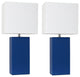 Elegant Designs Set of 2 Modern Leather Table Lamps, White Fabric Shades, Blue