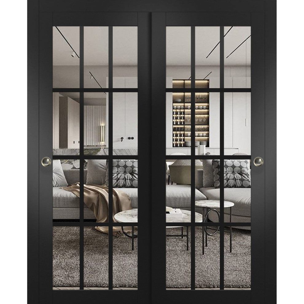 Sliding Bypass Doors 72 x 80, Felicia 3355 Black & Clear Glass, Sets
