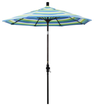 7.5' Bronze Collar Tilt Lift Fiberglass Rib Aluminum Umbrella, Sunbrella, Seville Seaside