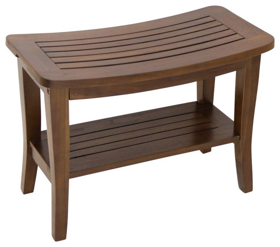 Ala Teak Waterproof Shower Bath Spa Bench Stool With Shelf Storage