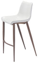Bar Stool Chair Barstool, Set of 2, Faux Vinyl Leather, Steel, White, Walnut