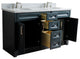 61" Double Sink Vanity, Dark Gray Finish And Gray Granite And Oval Sink