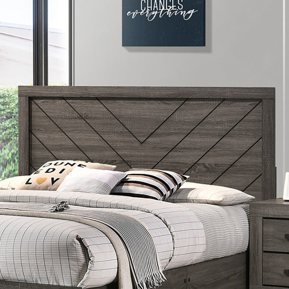 Wooden Bed, Gray, Queen Bed