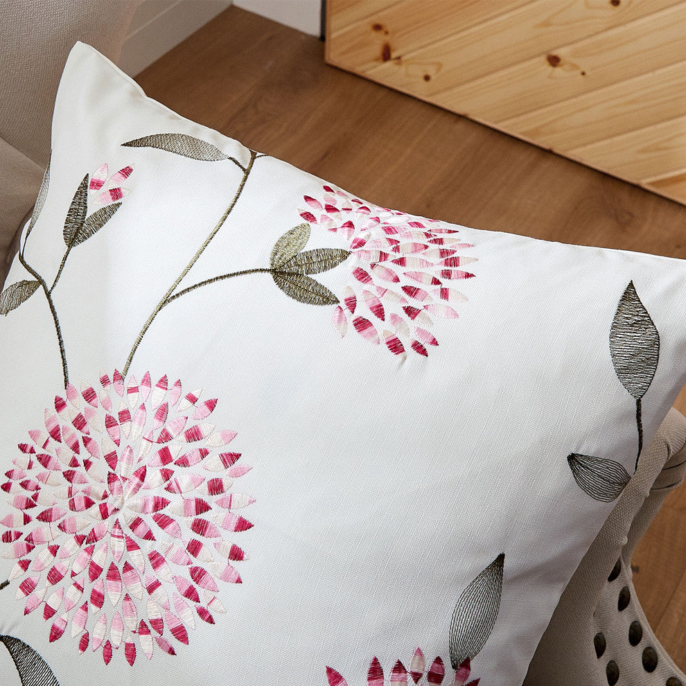 Spring Flower Embroidery 2 Piece Pillow Shell Set, Burgundy, 20" X 20"