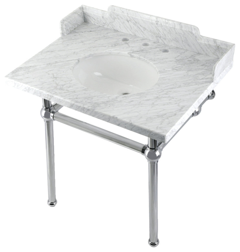 Kingston Brass LMS3030MB1 30" Carrara Marble Console Sink, Legs