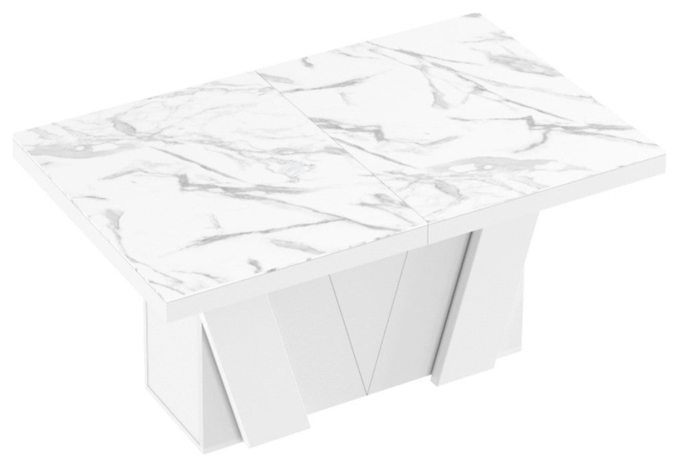 Alena Extendable Dining Table, White Marble/White