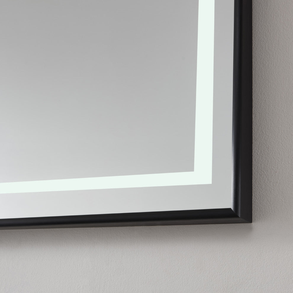 Horizontal Rectangular LED Wall Mount Bathroom Mirror, Black, 48"