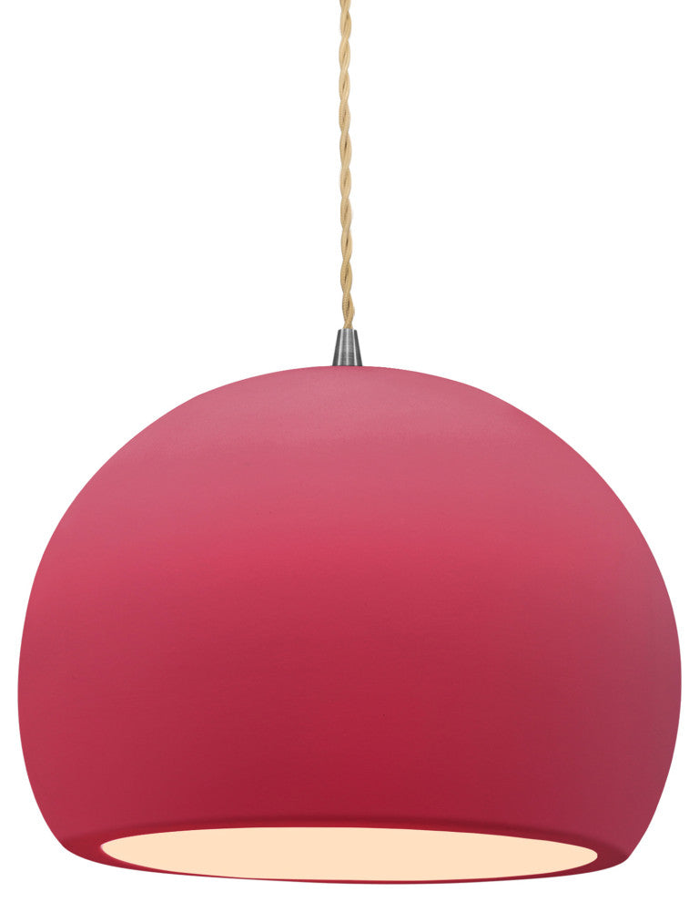 Radiance Medium Globe Pendant, Cerise Frame, Brushed Nickel, LED, Cord