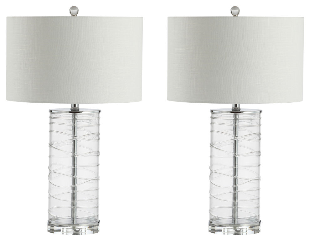 Cole 27.5" Fused Glass Cylinder LED Table Lamp, Set of 2, Clear