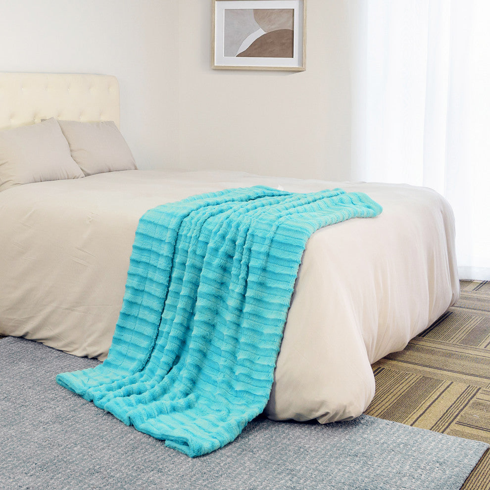 Derby Jumbo Over-Sized Double Sided Faux Fur Throw Blanket, Sky Blue, 60"x80"