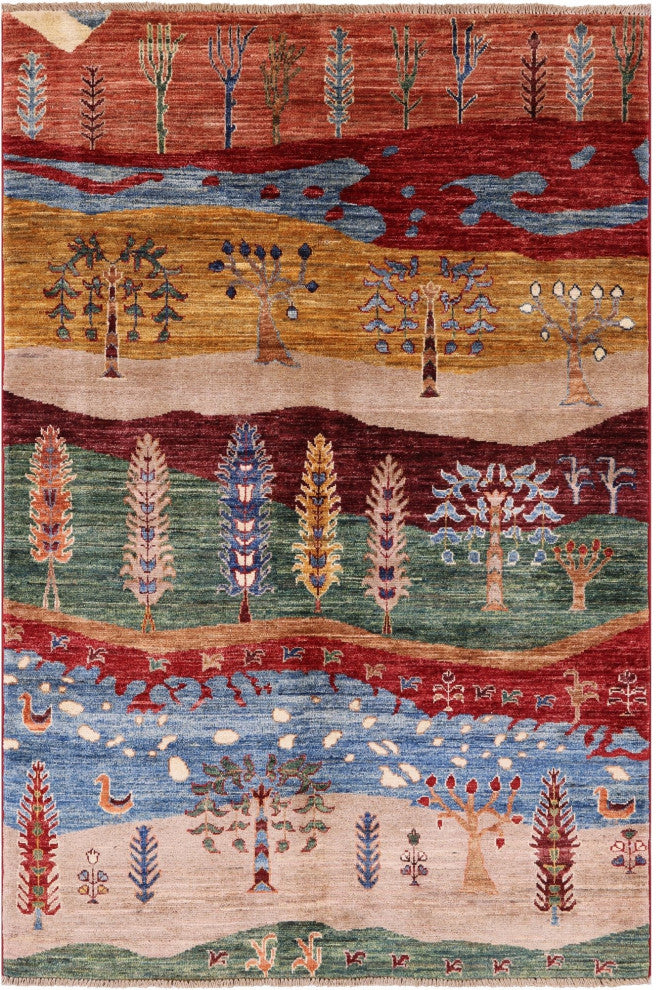 3' 11" X 5' 10" Tribal Persian Gabbeh Handmade Wool Rug - Q12293