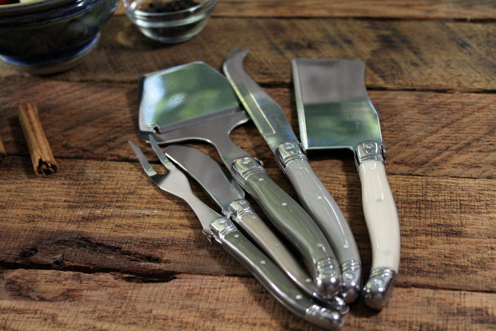 French Home Laguiole Cheese Knife, Fork and Slicer Set, 5 Piece "Mist".