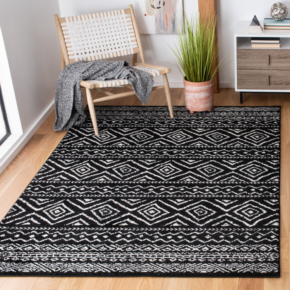 Safavieh Tulum Tul267Z Moroccan Rug, Black and Ivory, 2'0"x9'0" Runner