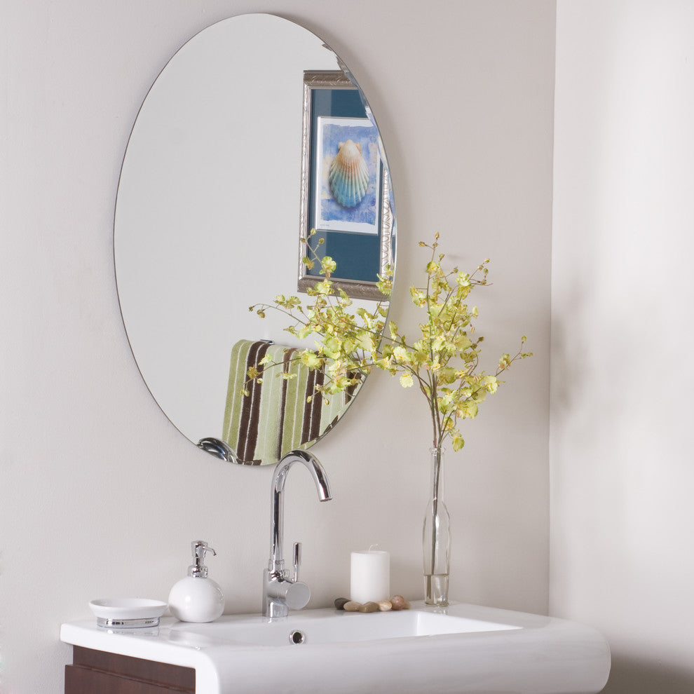 Frameless Oval Scallop Beveled Mirror