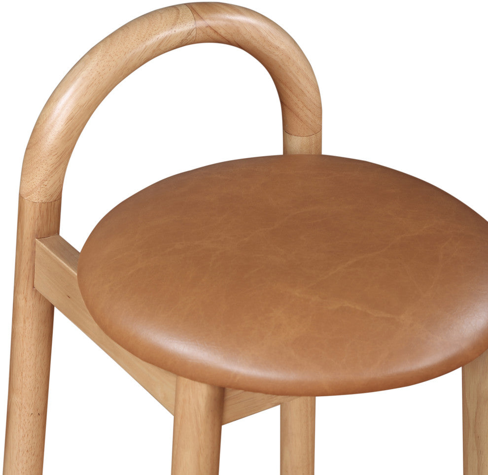Meridian Furniture Calvin Vegan Leather Stool, Cognac, Natural Finish