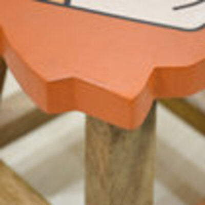 Handmade Mango Wood Kids Orange Color Lion Shaped Seat Indoor Stool, Orange