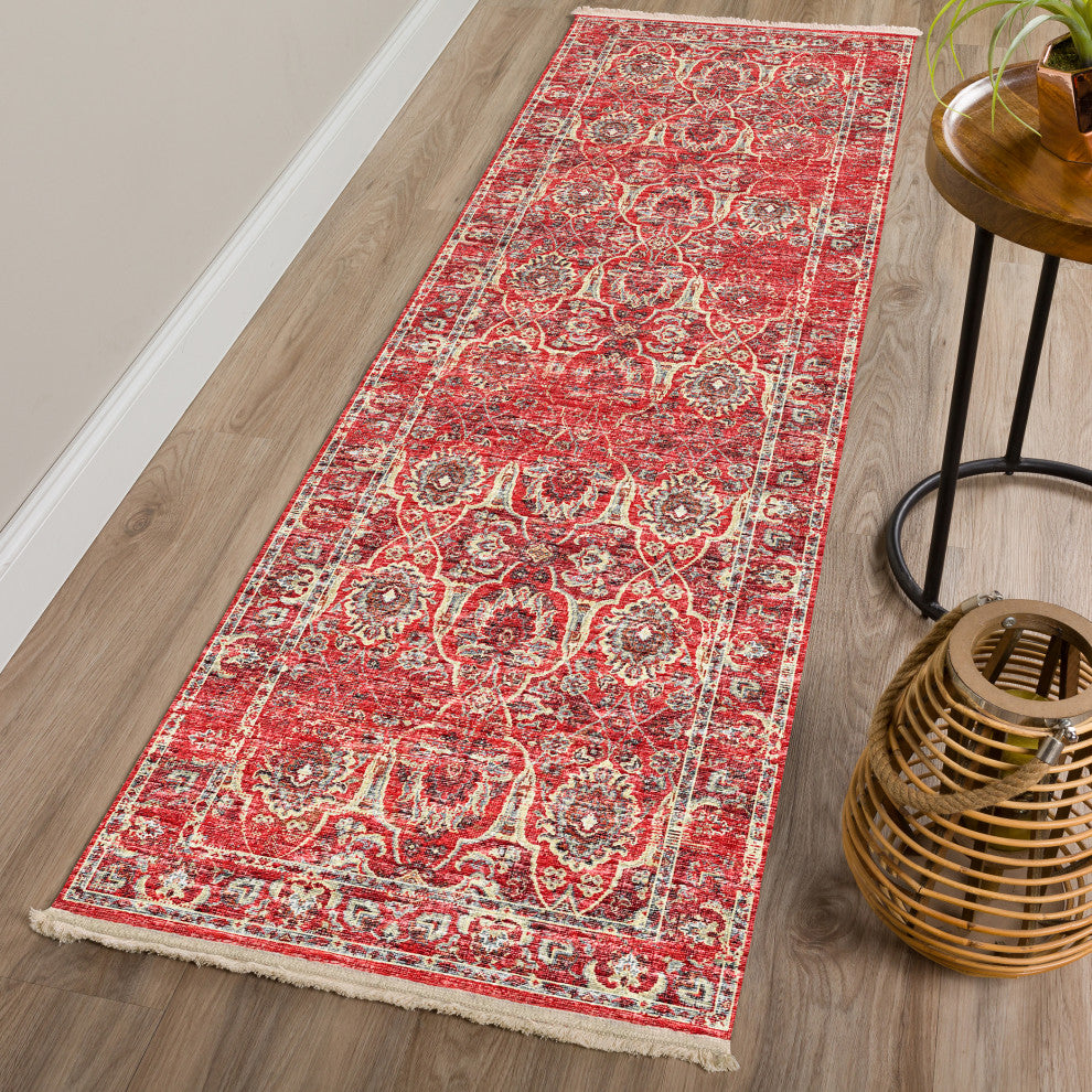 Indoor/Outdoor Marbella MB5 Poppy Machine Washable 2'3" x 10' Runner Rug