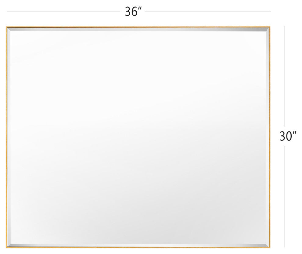 Rectangle Aluminum Framed Wall Mounted Mirror With Beveled Edge, Gold, 30"x36"