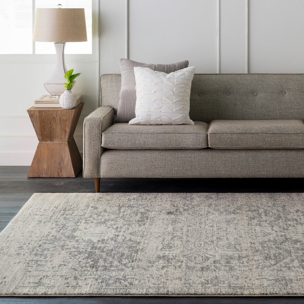 Harput Traditional Black and Light Gray Area Rug, 7'10"x10'3"