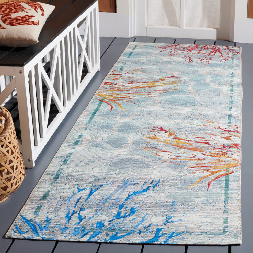 Safavieh Barbados Collection Indoor-Outdoor, BAR525 Rug, Teal/White, 2'8"x10'5"