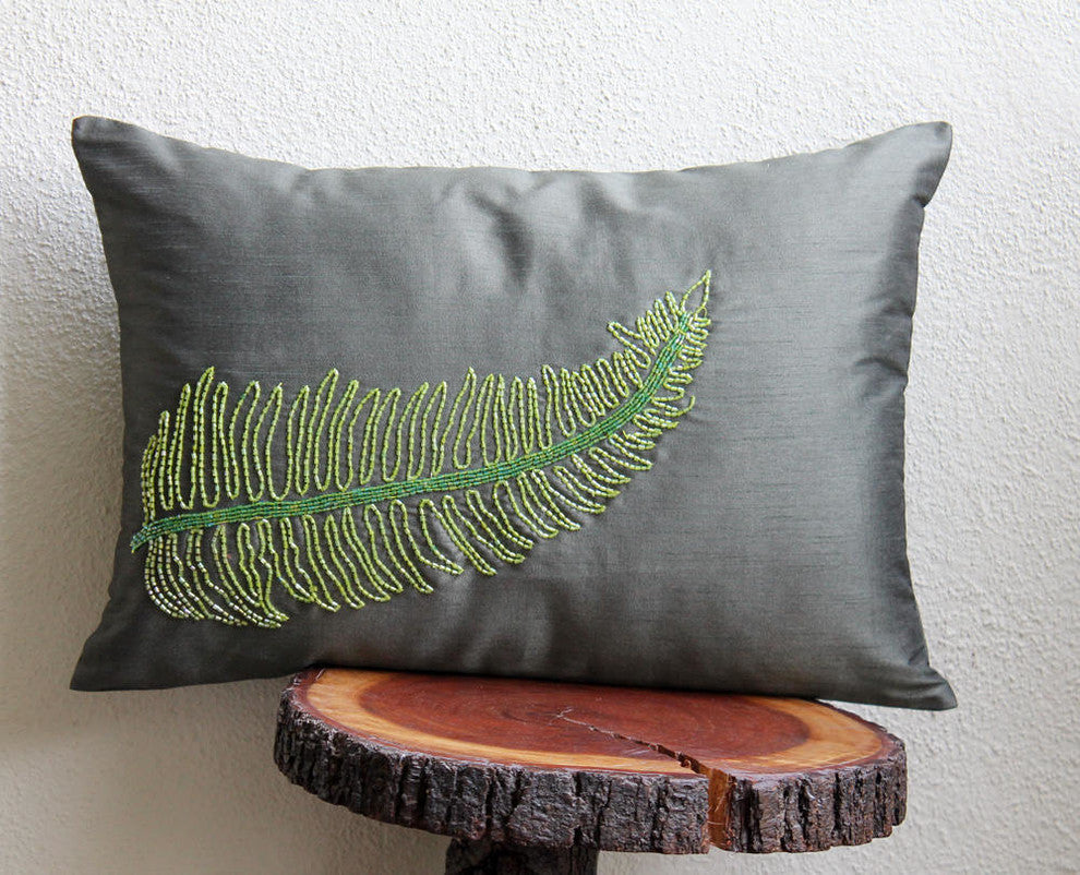 Green Rectangular Pillow Covers 12"x16" Silk, Green Tea