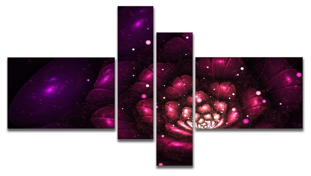 Abstract Fractal Violet Flower, Floral Art Canvas Print, 60"x32", 4 panels