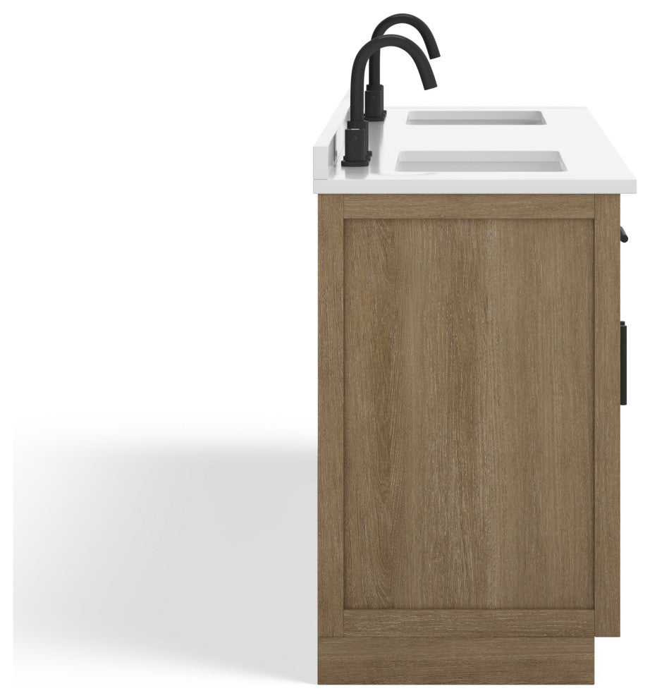 The Camille Bathroom Vanity, Driftwood Oak, 72", Double Sink, Freestanding