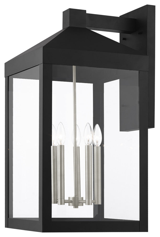 Livex Nyack 5 Light Black/Brushed Nickel Cluster XL Outdoor Wall Lantern