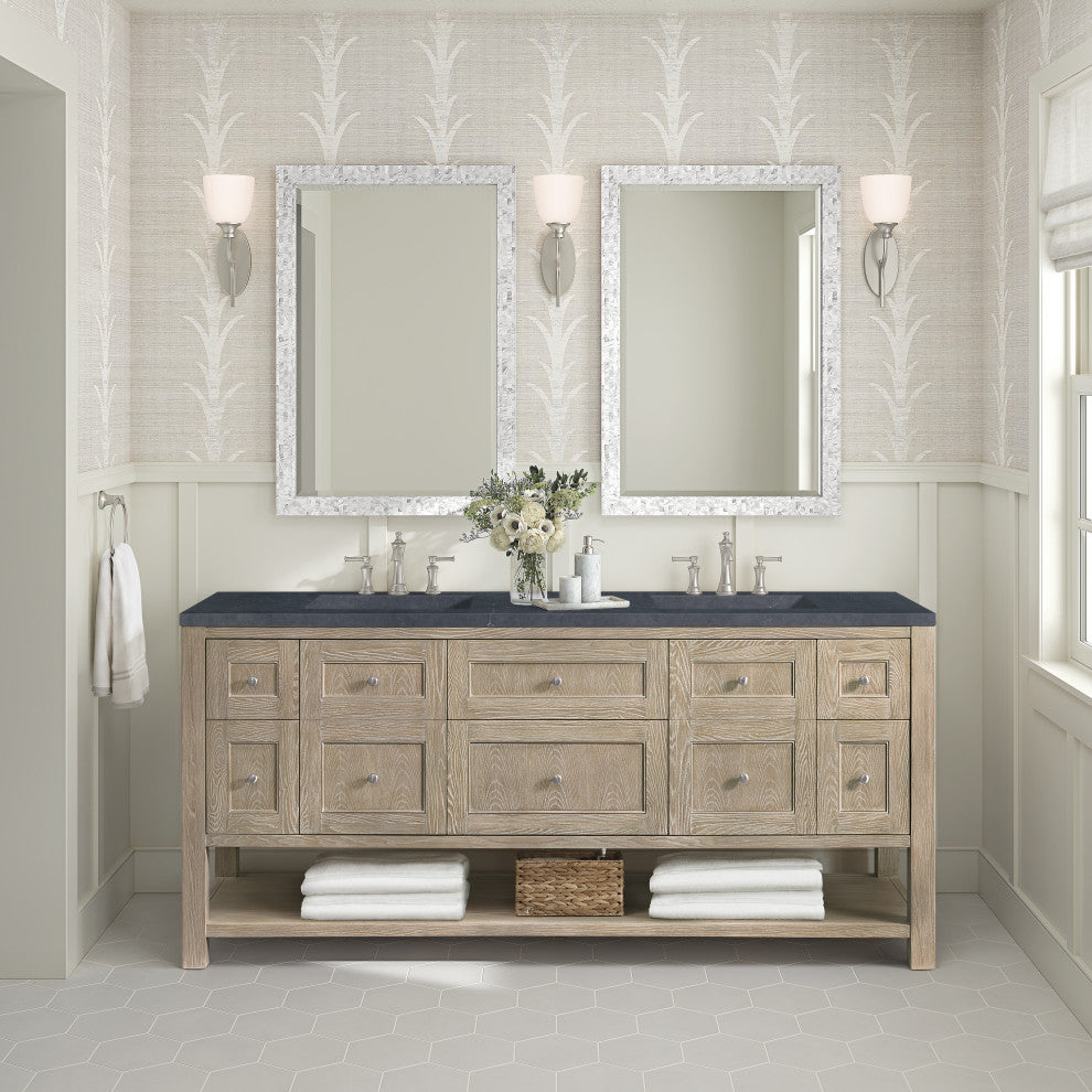 Breckenridge 72" Double Vanity, Oak, 3 CM Charcoal Soapstone Top