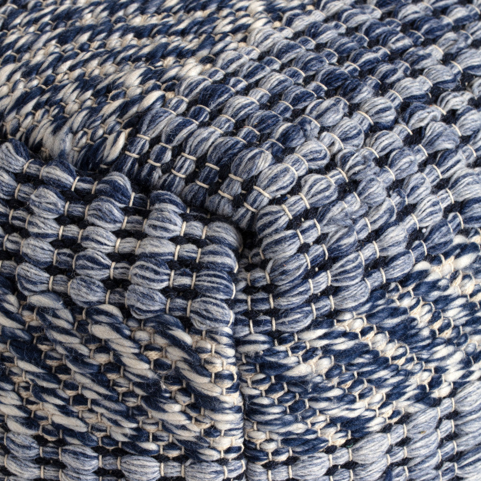 Navy Stripes 22" x 22" x 16" Navy and Ivory Pouf