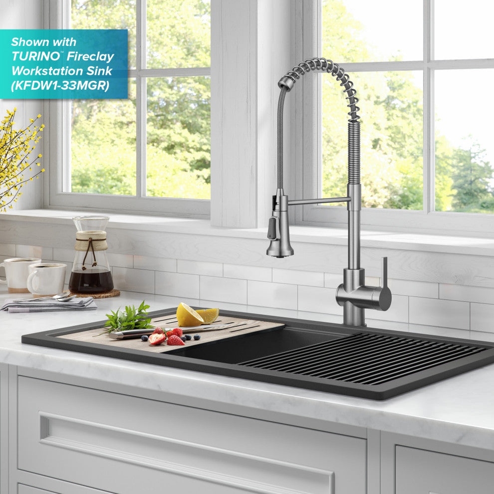 Britt Commercial Style 3-Function Pull-Down 1-Handle 1-Hole Kitchen Faucet, Spot Free Stainless Steel (Touchless Ksf-1691sfs)