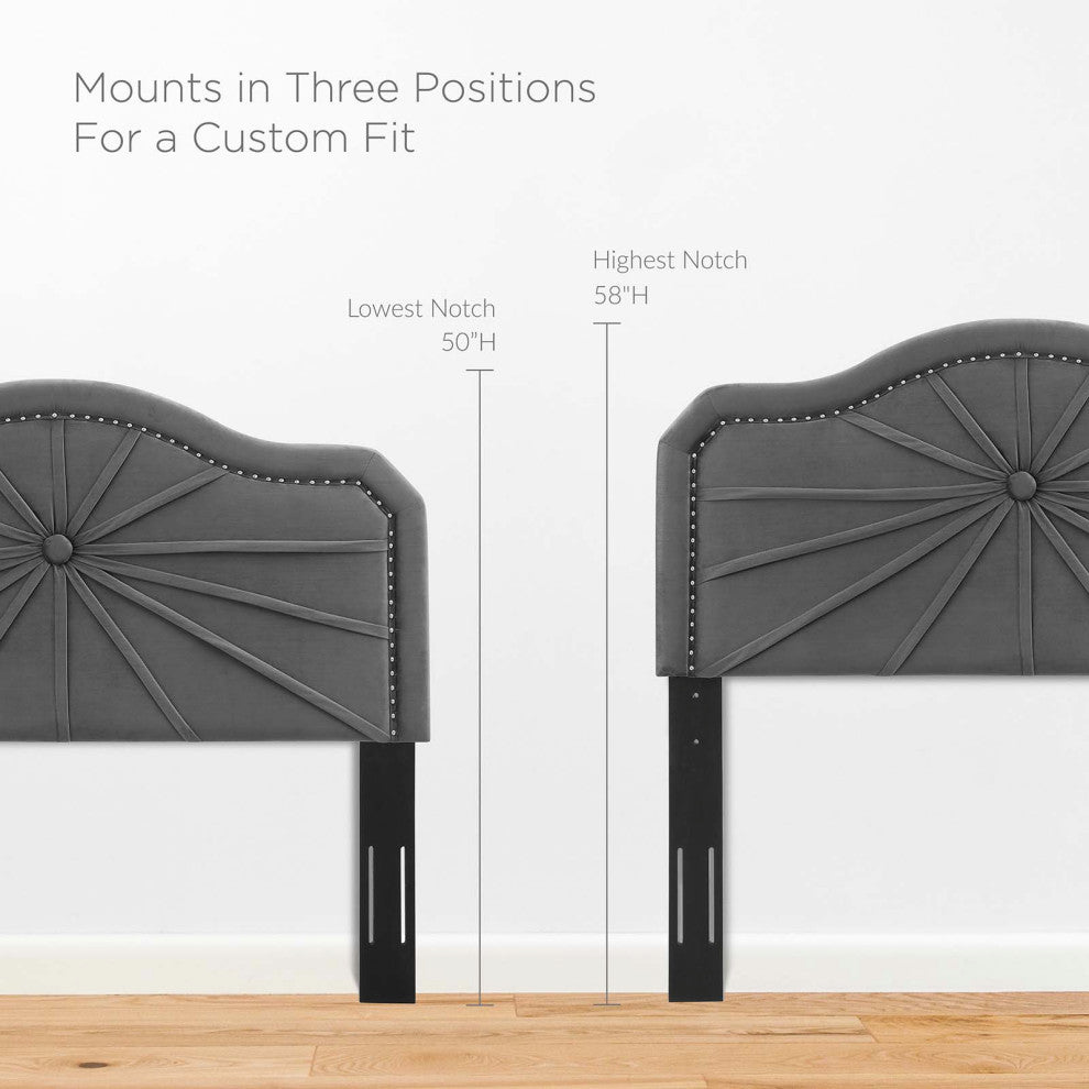 Headboard, Twin Size, Velvet, Dark Gray, Modern Contemporary, Bedroom