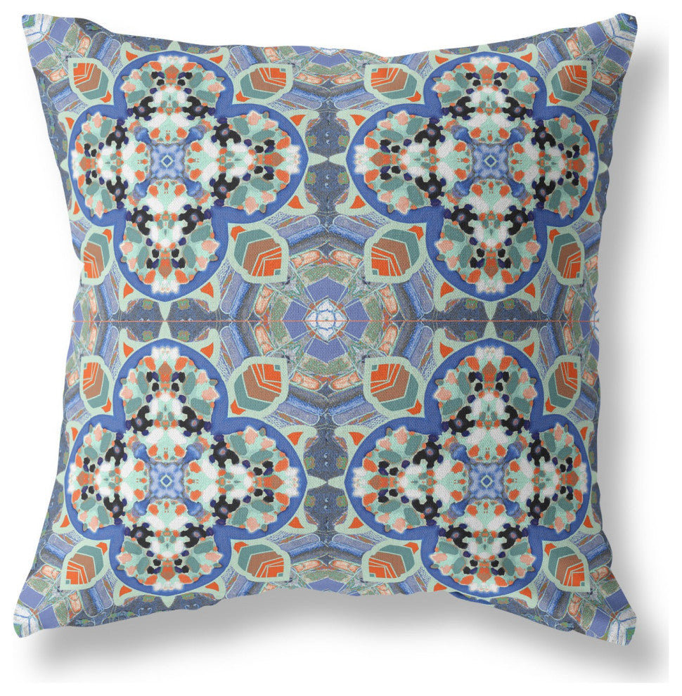 20" Blue Orange Cloverleaf Boho Suede Throw Pillow