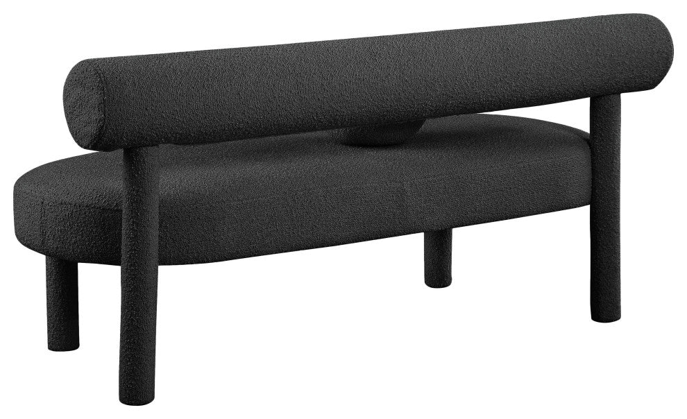 Parlor Boucle Fabric Upholstered Bench, Black