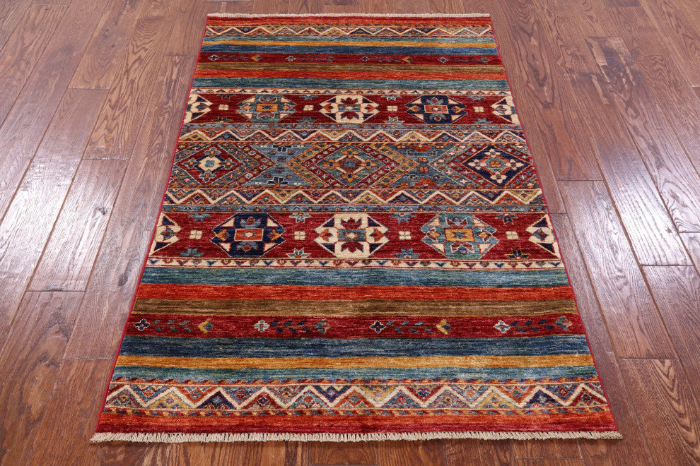 3' 2" X 4' 11" Super Kazak Khorjin Hand Knotted Rug Q10988