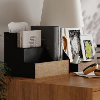 Comerford 3 Piece Metal and Wood Organizer Set, Black