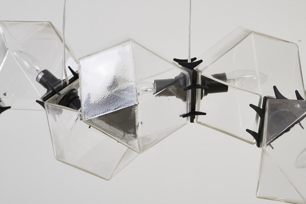 8-Light Black Stainless Steel Chandelier With A Clear Glass Cubed