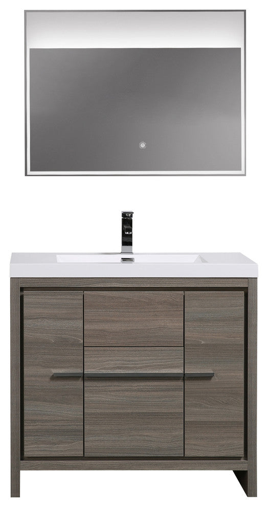 Aquamoon Granada Modern Bathroom Vanity With LED Mirror, Maple Grey, 36"