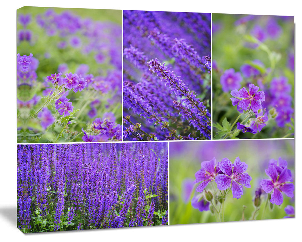 Blue Spring Flowers Collage, Large Floral Canvas Art Print, 60x40